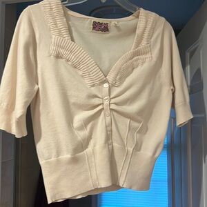 Rosie Netra (Sold by Anthropologie) Cream short sleeve cropped cardigan